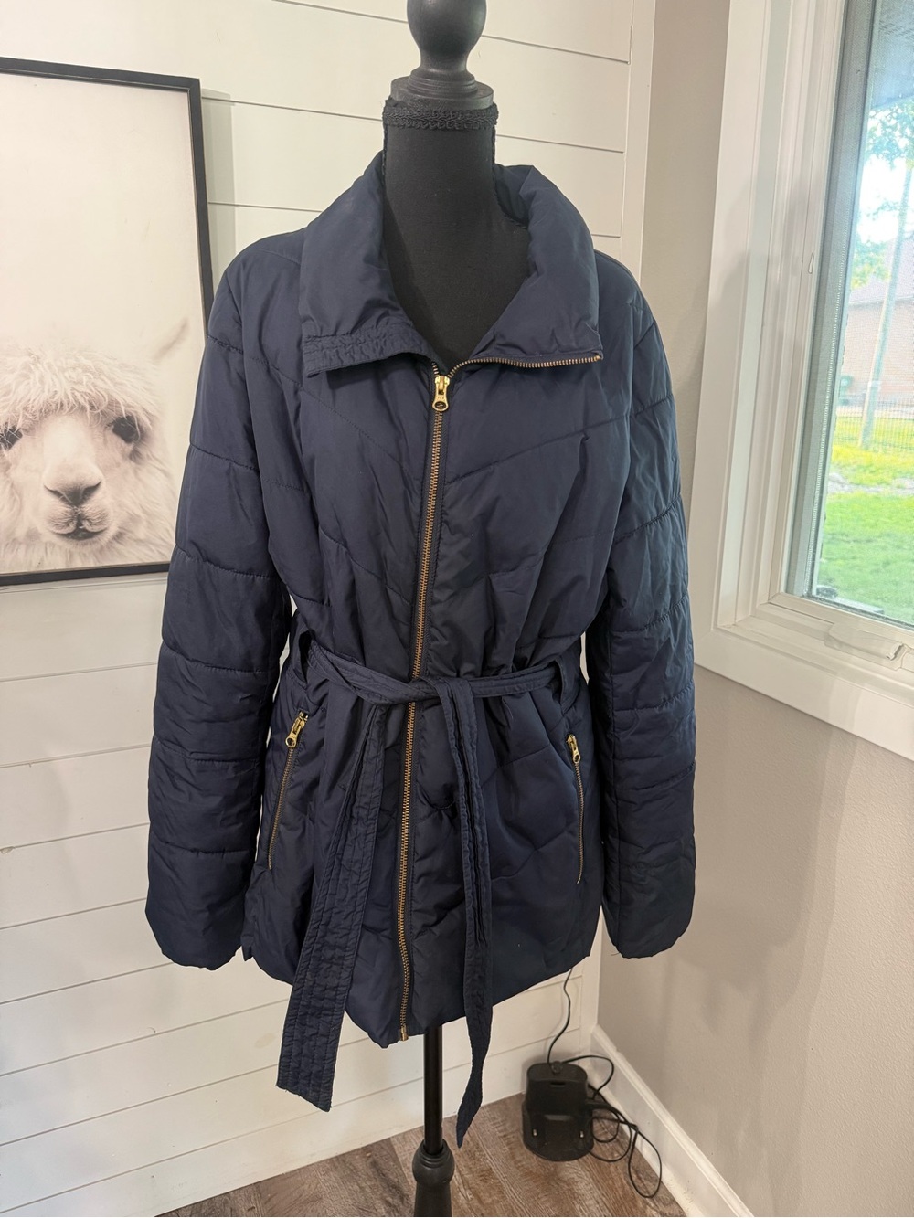 Gap Women’s Navy Quilted Belted Mid-Length Puffer Jacket Coat Size L